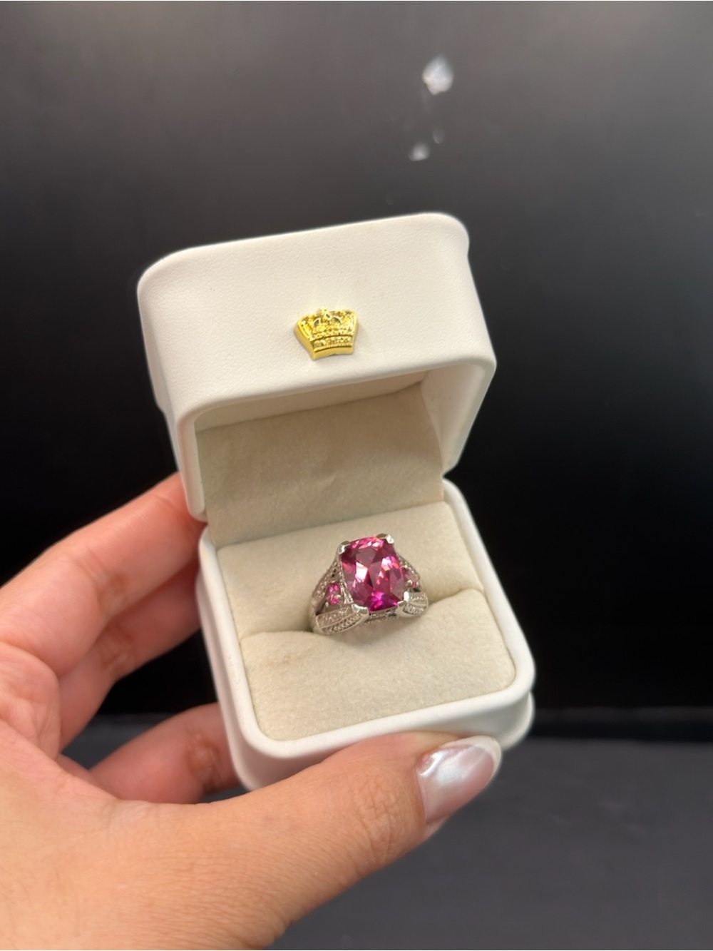 Big 9ct pink topaz gemstone sterling silver 925 ring sz 7
